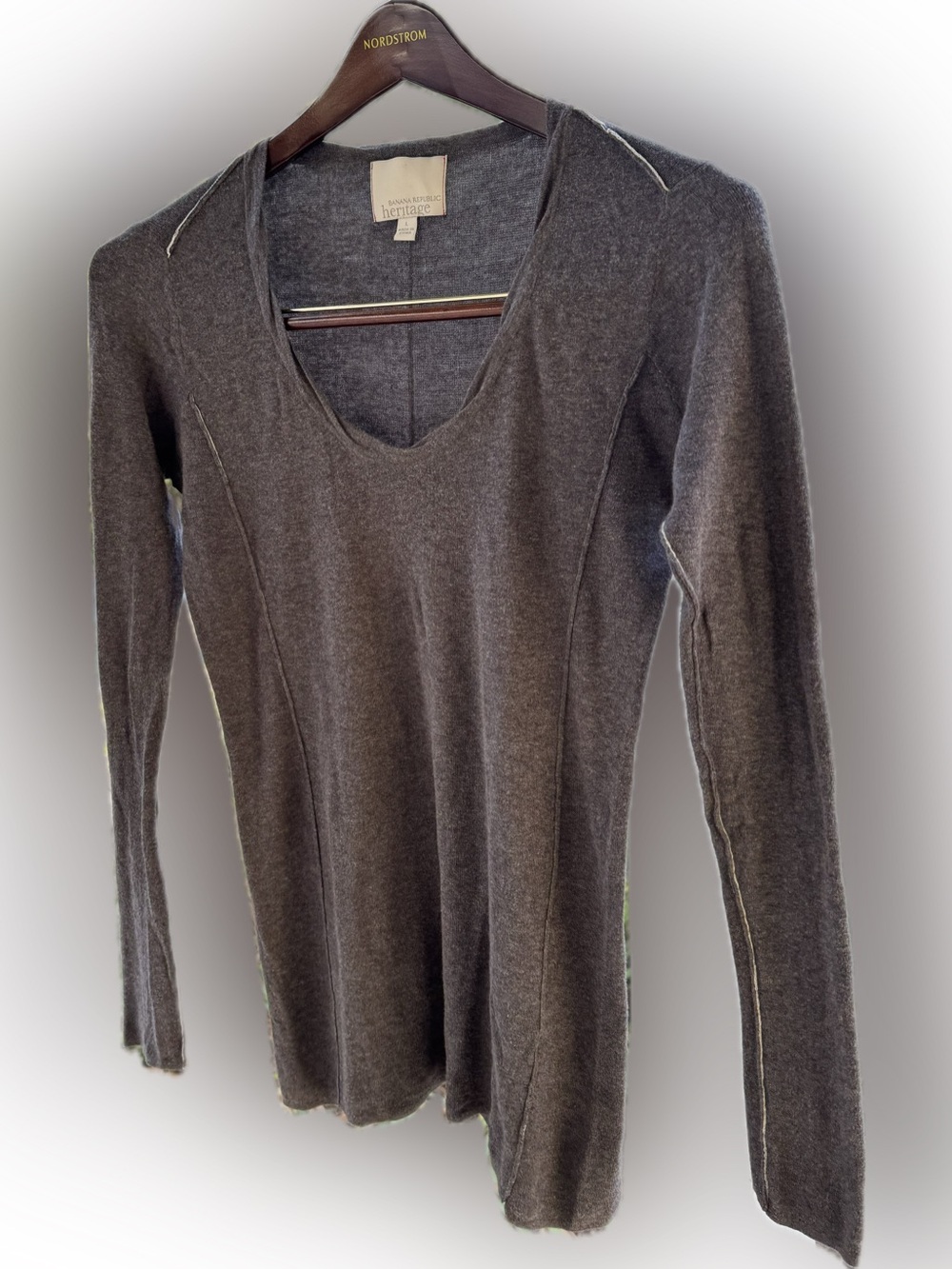 BANANA REPUBLIC HERITAGE PIMA COTTON YAK HAIR LONG SLEEVE TOP BROWN  L 790193